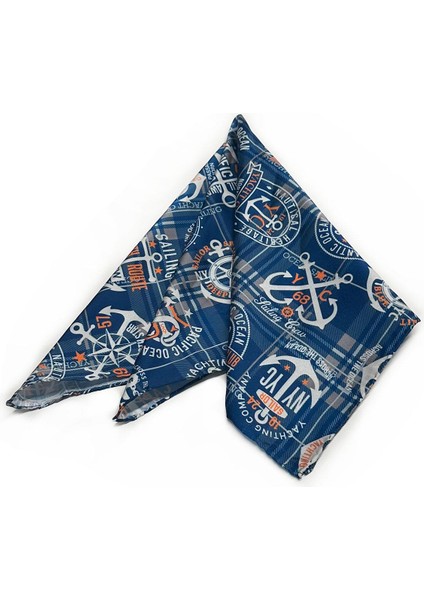 La Pescara Petrol Mavisi Denizci Motif Fular Bandana 55-55 cm KDNF11