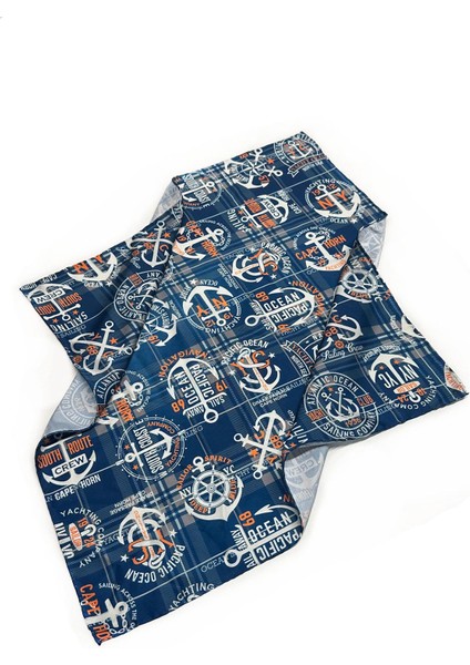 La Pescara Petrol Mavisi Denizci Motif Fular Bandana 55-55 cm KDNF11