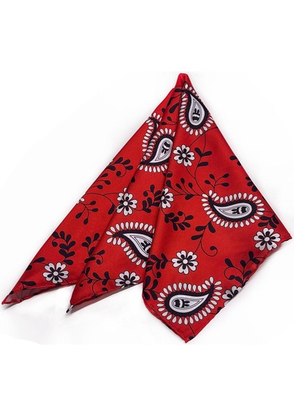 La Pescara Kırmızı Şal Desen Fular Bandana 55-55 cm KDNF16