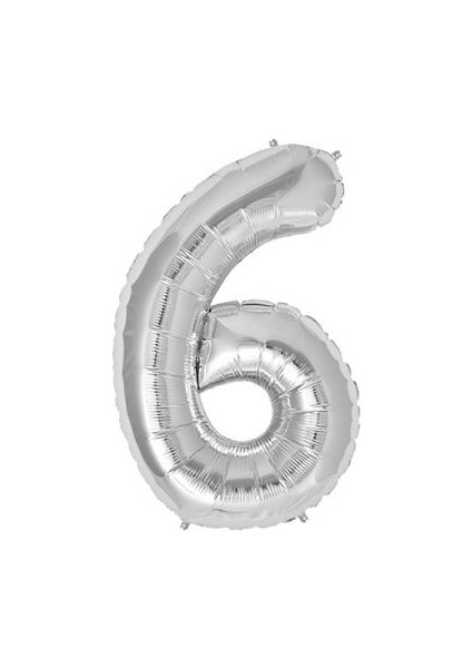 6 Rakamı Gümüş Folyo Balon 40 Inch 90 cm