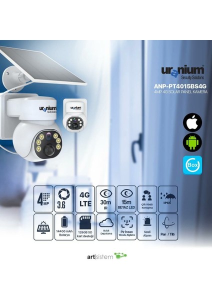 Uranıum ANP-PT4015BS4G 4mp 3.6mm Lens 4g lte 15MT Ir + 10MT Beyaz LED Cıft Yonlu Konusma