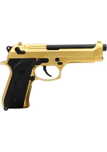 Beretta M92 Standart Titanium Gold + Green Gas + 0.20gr BB + Taşıma Çantası + Balistik Gözlük