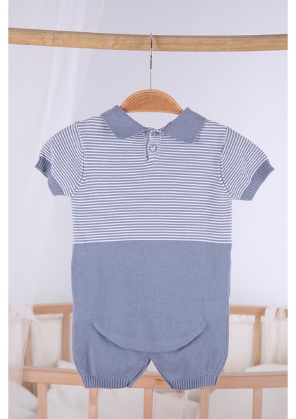 Kısa Kol Çizgili Erkek Bebek Yazlık Triko Tulum 5502 modelleri