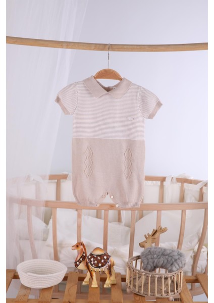 Kısa Kol Çizgili Erkek Bebek Yazlık Triko Tulum 5502
