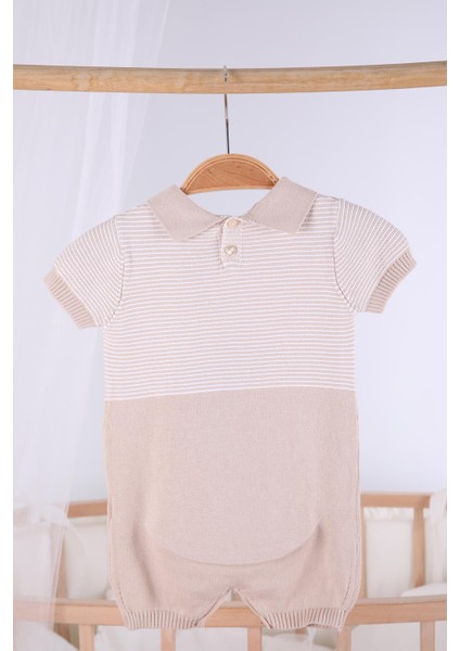 Kısa Kol Çizgili Erkek Bebek Yazlık Triko Tulum 5502