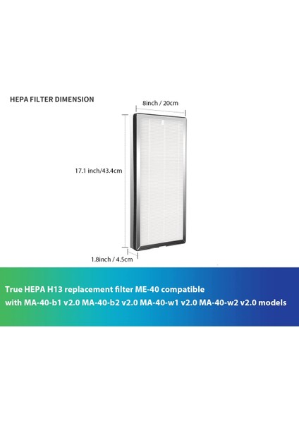 Medify Ma-40 Hava Temizleme Cihazı Aksesuarları Için Yedek Hepa Filtresi (Yurt Dışından)