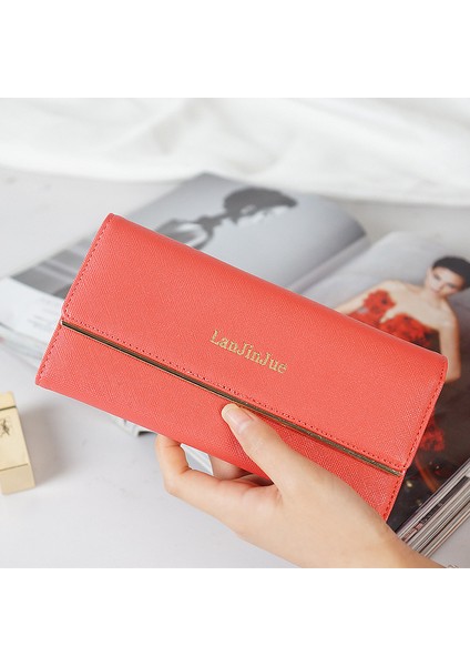 Uzun Mektup Tokalı Basit Üç Katlı Cüzdan (Yurt Dışından)