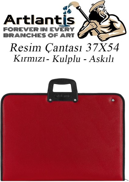 Kırmızı Resim Çantası Fermuarlı Kulplu 37X54 cm 1 Adet Teknik Resim Dosya Çantası 35X50 cm Askılı Proje Çantası Okul Sınıf