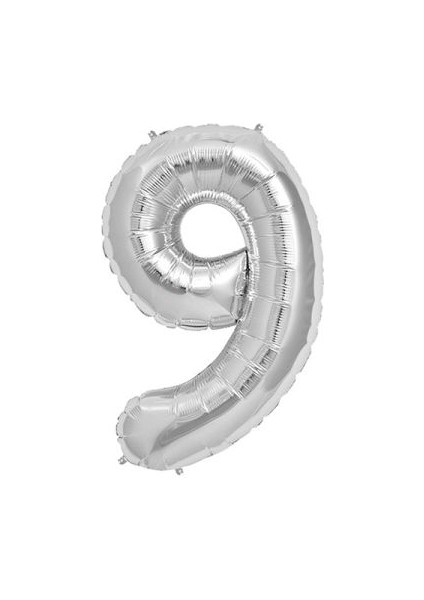 9 Rakamı Gümüş Folyo Balon 40 Inch 90 cm