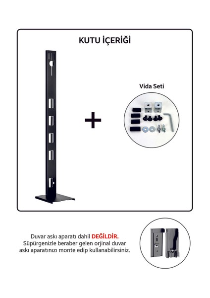 Dyson Uyumlu Şarjlı Süpürge Standı Antrasit Renk Kare Taban