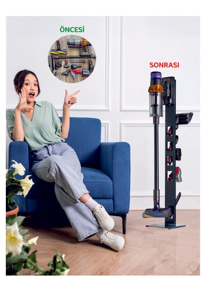 Dyson Uyumlu Şarjlı Süpürge Standı Antrasit Renk Kare Taban