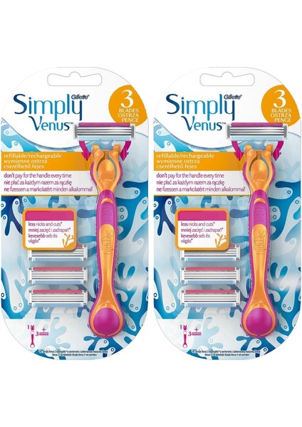 Venüs Simply Venus 3 Tıraş Makinesi + 3 Yedek Tıraş Bıçağı X 2 Adet