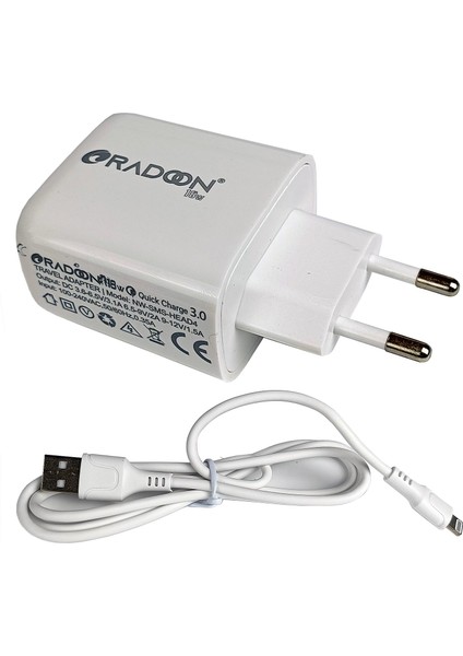 Radoon Rdo-12 iPhone Uyumlu 18W 3 Amper Lightning Hızlı Şarj Aleti Quick Charger