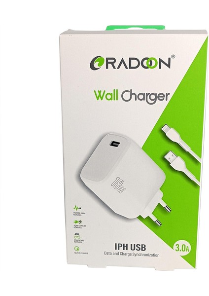 Radoon Rdo-12 iPhone Uyumlu 18W 3 Amper Lightning Hızlı Şarj Aleti Quick Charger