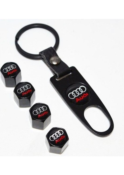 Audı Logolu Metal Anahtarlık ve Logolu Sibop Kapakları