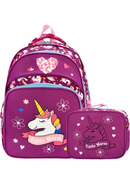 Yeni Sezon Unicorn Desenli Okul Çantası + Beslenme Çantası