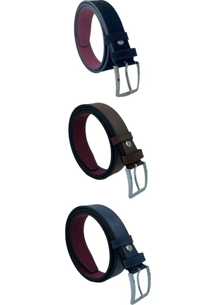 3'lü Set Çocuk Boy Suni Deri 3 Cm.lik Garson Klasik Kemer - Siyah Lacivert Kahve - G3S-23HZ
