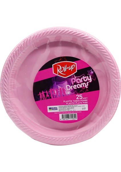 Kullan At Renkli Pembe Parti Davet Plastik Tabak - 22 Cm. - 25 Adetlik 5 Paket