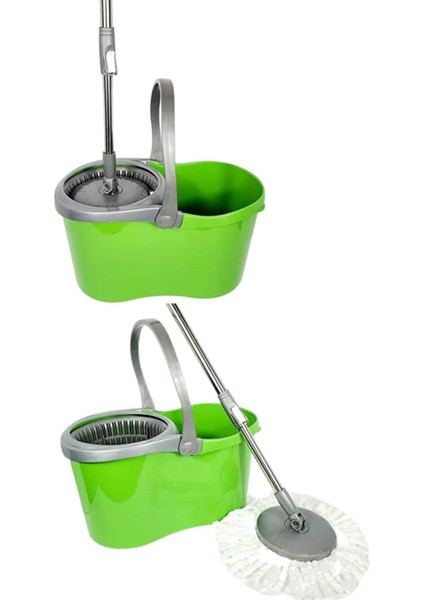 Döner Başlıklı Mikrofiber Uçlu Kovalı Paspas Yer Silme Seti