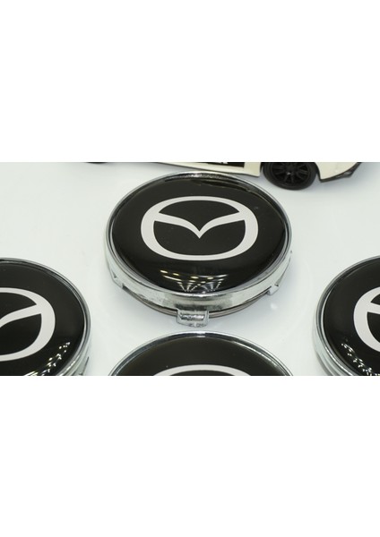 Mazda Jant Göbeği Gümüş Siyah Kapak Seti 60MM