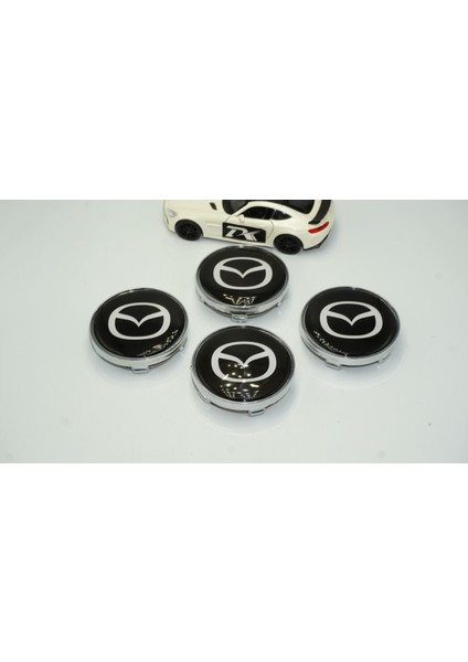 Mazda Jant Göbeği Gümüş Siyah Kapak Seti 60MM
