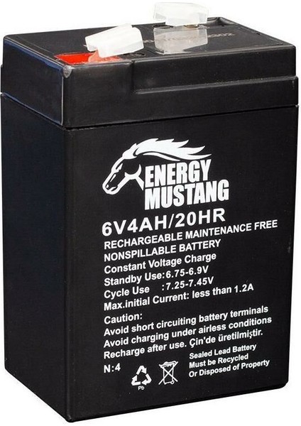 6 Volt 4 Amper Akü Orbus-Mustang 70*48*101 MM.-568 Gram