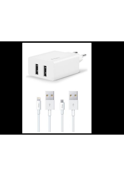 T.tec 2SCS21DB Şarj USB Başlık Çift Çıkış Iphone+Micru Osb Kablo 2.4A