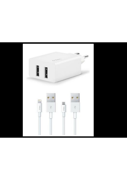 T.tec 2SCS21DB Şarj USB Başlık Çift Çıkış Iphone+Micru Osb Kablo 2.4A fiyatları