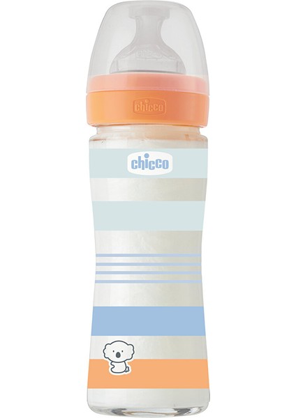 Wellbeing Yavaş Akış Mavi Cam Biberon 240 ml 0+ Ay