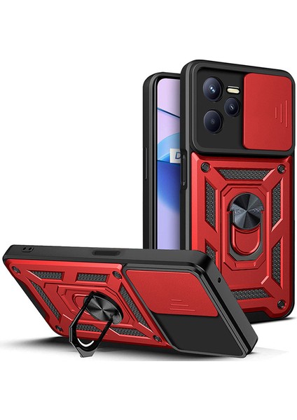 Realme C35 Kılıf Lens Sürgülü Yüzüklü Tank Kılıf Pars