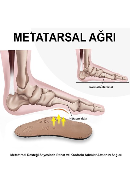 Active Team - Ortopedik Topuk Dikeni ve İçe Basma Önleyici Tabanlık, Kemer Destekli Hakiki Deri Yarım Taban