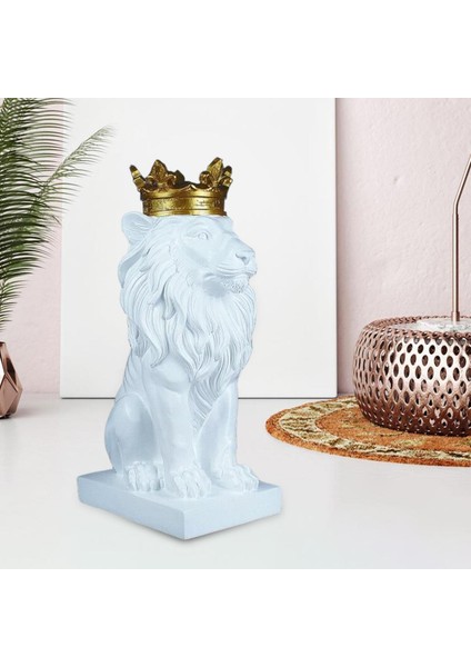 3D Aslan Başkanı Heykeli Hayvan Heykelcik Masa Dekoru Oturma Odası Aksesuarları Beyaz (Yurt Dışından)