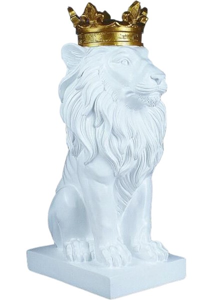 3D Aslan Başkanı Heykeli Hayvan Heykelcik Masa Dekoru Oturma Odası Aksesuarları Beyaz (Yurt Dışından)