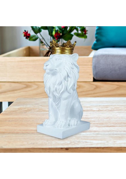 3D Aslan Başkanı Heykeli Hayvan Heykelcik Masa Dekoru Oturma Odası Aksesuarları Beyaz (Yurt Dışından)