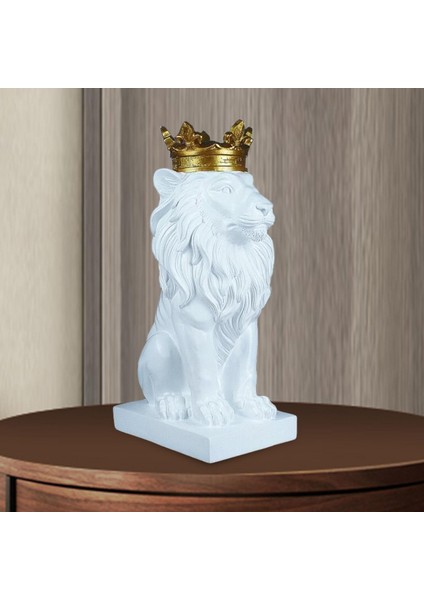 3D Aslan Başkanı Heykeli Hayvan Heykelcik Masa Dekoru Oturma Odası Aksesuarları Beyaz (Yurt Dışından)