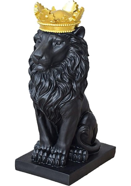 Crown Lion Heykel Hayvan Süsü Reçinesi Ev Heykel Heykelcik Dekor Siyah (Yurt Dışından)