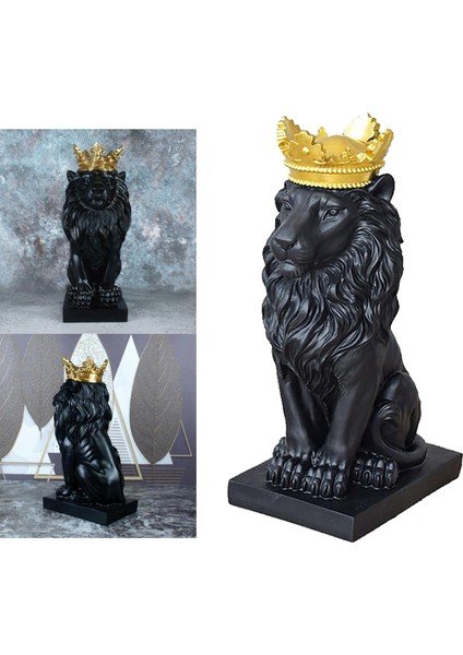Crown Lion Heykel Hayvan Süsü Reçinesi Ev Heykel Heykelcik Dekor Siyah (Yurt Dışından) modelleri