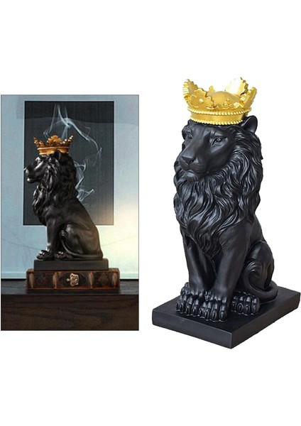 Crown Lion Heykel Hayvan Süsü Reçinesi Ev Heykel Heykelcik Dekor Siyah (Yurt Dışından) fırsatları