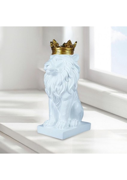 3D Aslan Başkanı Heykeli Hayvan Heykelcik Masa Dekoru Oturma Odası Aksesuarları Beyaz (Yurt Dışından)