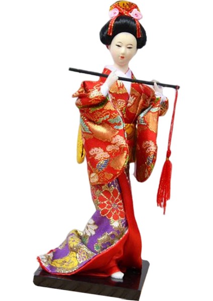 Japon Kimono Geisha Bebek Ulusal Tarzı Asya Geisha Masaüstü Bar Dekoru ile Flüt ile Kırmızı (Yurt Dışından)