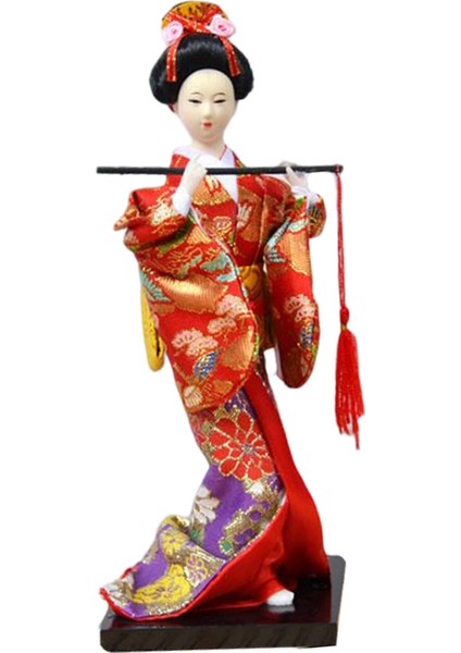 Japon Kimono Geisha Bebek Ulusal Tarzı Asya Geisha Masaüstü Bar Dekoru ile Flüt ile Kırmızı (Yurt Dışından)