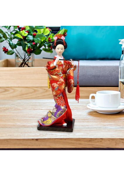 Japon Kimono Geisha Bebek Ulusal Tarzı Asya Geisha Masaüstü Bar Dekoru ile Flüt ile Kırmızı (Yurt Dışından)