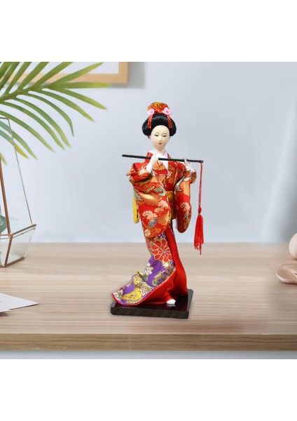 Japon Kimono Geisha Bebek Ulusal Tarzı Asya Geisha Masaüstü Bar Dekoru ile Flüt ile Kırmızı (Yurt Dışından)