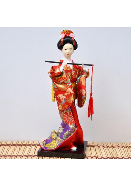 Japon Kimono Geisha Bebek Ulusal Tarzı Asya Geisha Masaüstü Bar Dekoru ile Flüt ile Kırmızı (Yurt Dışından)