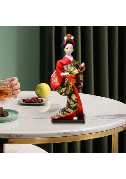 11 Inç Japon Kimono Geisha Bebek Bar Insansı Kız Heykel Reçine Süslemesi Kırmızı (Yurt Dışından)