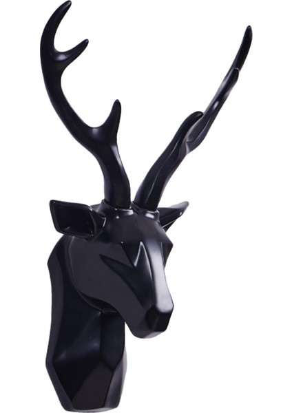 3D Geyik Head Heykel Heykel Duvar Kabini Sanat Siyah (Yurt Dışından)
