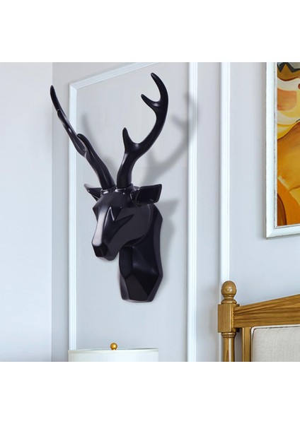 3D Geyik Head Heykel Heykel Duvar Kabini Sanat Siyah (Yurt Dışından) fırsatları