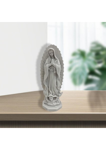 Reçine Mary Heykel Figürü Kutsanmış Anne Masaüstü Dekorasyon Dini Gri (Yurt Dışından)