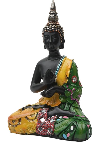 Tayland Buda Heykeli Masaüstü Yeşil Sarı Için 18 cm Küçük Meditasyon (Yurt Dışından)