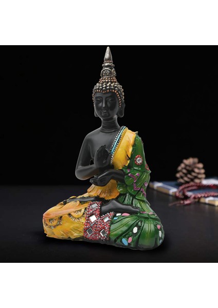 Tayland Buda Heykeli Masaüstü Yeşil Sarı Için 18 cm Küçük Meditasyon (Yurt Dışından)